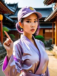 A tall petite Cambodian girl in purple karate robes sweats in Kyoto's heat